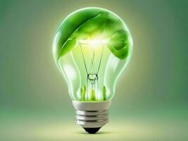 le lumière ampoule cette représente vert énergie pour technologie, environnement amical et renouvelable énergie photo