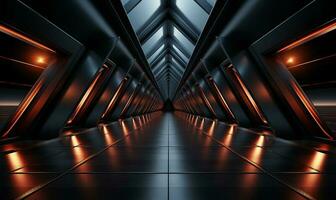 foncé futuriste moderne garage salle d'exposition tunnel couloir ai généré photo