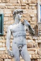 réplique de statue de David par le italien artiste Michel-Ange mis à le piazza della Signoria dans Florence sur 1910 photo
