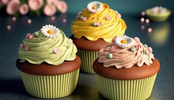 crémeux et Frais petits gâteaux fond d'écran une délicieux pain génératif ai photo