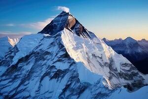 ai généré haute Montagne paysage images couvert avec neige et des nuages photo