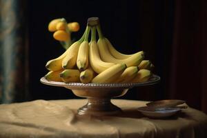 juteux délicieux banane mensonges sur une magnifique plaque, ai généré photo