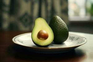 juteux délicieux Avocat mensonges sur une magnifique plaque, ai généré photo