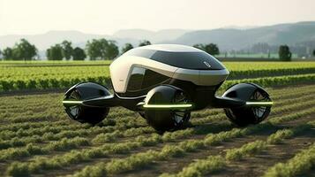 le futur de agriculture, futuriste agriculture en utilisant futuriste véhicule ai génératif photo