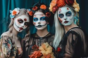 une gen z bouquet dans dia de muertos tenues. ai généré photo