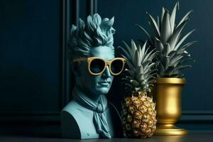 buste sculpture ananas des lunettes de soleil. produire ai photo
