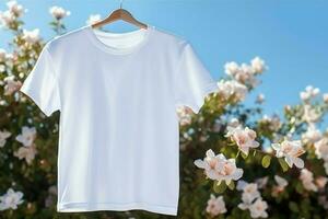 blanc T-shirt pendre corde. produire ai photo