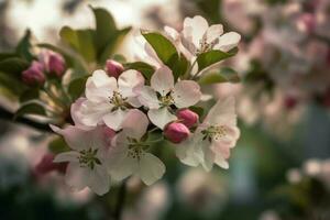 épanouissement Pomme arbre jardin. produire ai photo