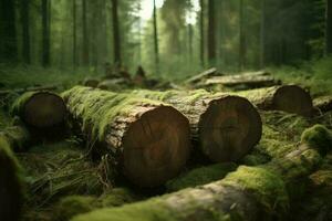 longue forêt coupeur des arbres bois. produire ai photo