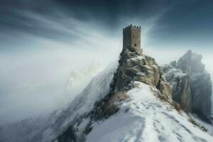 ancien la tour falaise l'hiver. produire ai photo