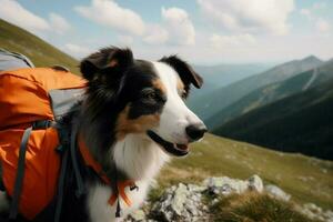 chien Voyage animal de compagnie randonnée. produire ai photo