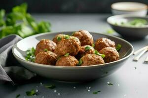 cuit Boulettes de viande aliments. produire ai photo