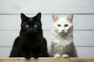 ai génératif deux noir et blanc chats séance ensemble photo