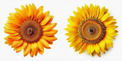 une Haut vue de une vibrant tournesol. isolé blanc Contexte. ai généré. photo