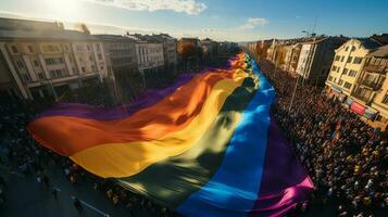 manifestants en portant arc en ciel Couleur drapeau photo