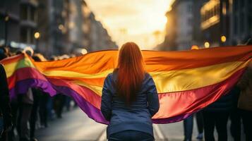 manifestants en portant arc en ciel Couleur drapeau photo