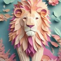 lion, papier art style illustration.générative ai photo