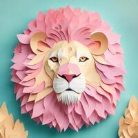 lion, papier art style illustration.générative ai photo