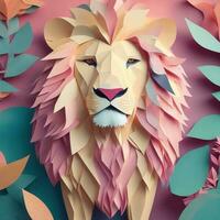 lion, papier art style illustration.générative ai photo