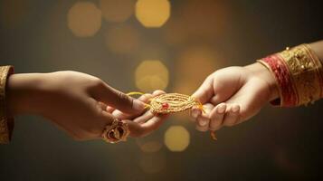 Indien raksha bandhan festival, famille traditionnel vacances. décorations avec fleurs. ai généré. photo