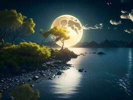 céleste Danse de couleurs surréaliste abstrait paysage représentant le tomber de le Soleil et lune, ai génératif photo