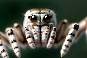 une proche en haut de une araignée avec gros yeux. ai généré photo