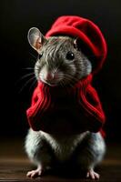 une Souris portant une rouge chandail et une rouge chapeau. ai généré photo