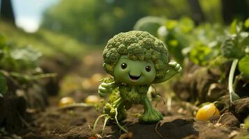 brocoli avoir affronter, mains et pieds en marchant fabriqué par ai génératif photo