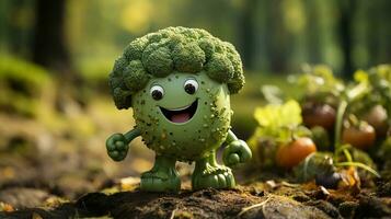 brocoli avoir affronter, mains et pieds en marchant fabriqué par ai génératif photo