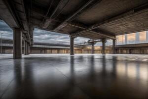 un vide parking garage rempli avec beaucoup de les fenêtres. ai généré photo