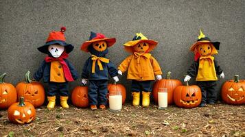 une groupe de citrouilles séance suivant à chaque autre. ai généré photo