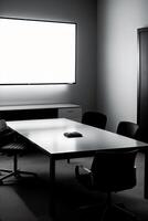 une noir et blanc photo de une conférence chambre. ai généré