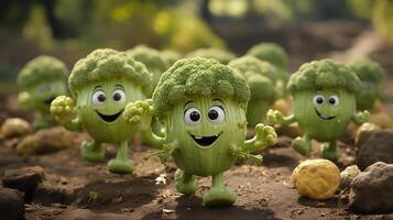 brocoli avoir affronter, mains et pieds en marchant fabriqué par ai génératif photo