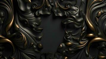 noir luxe abstrait Contexte avec lignes et vagues d'or élégant texture toile de fond génératif ai. photo