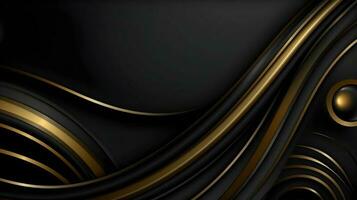 noir luxe abstrait Contexte avec lignes et vagues d'or élégant texture toile de fond génératif ai. photo