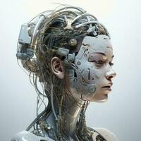 élégant Beau cyborg tête dans profil, futuriste homme, artificiel intelligence génératif ai La technologie génératif ai La technologie photo