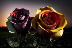 une couple de des roses cette sont suivant à chaque autre. ai généré photo