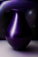 une violet vase séance sur Haut de une tableau. ai généré photo