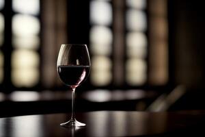 une verre de du vin séance sur Haut de une tableau. ai généré photo