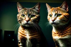 une couple de chats séance suivant à chaque autre. ai généré photo