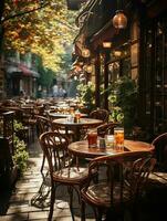 la photographie de Extérieur café dans lumière du jour avec lisse éclairage ai généré photo