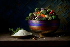 une bol rempli avec beaucoup de différent les types de des légumes. ai généré photo