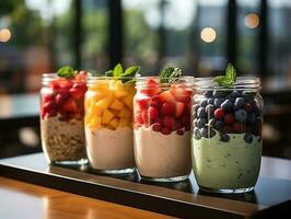 la photographie de bol smoothies dans café fabriqué avec ai génératif photo