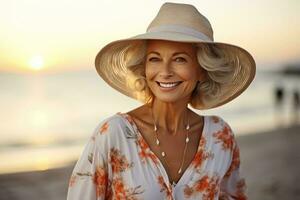 beaufil vieux femme souriant sur le plage photo