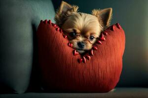 magnifique chien avec cœur en forme de oreiller. génératif ai. photo