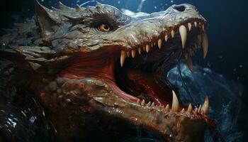 effrayant dragon avec bizarre dents, la nature horreur dans le sauvage généré par ai photo