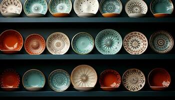 un fleuri poterie collection, une souvenir de est asiatique des cultures généré par ai photo