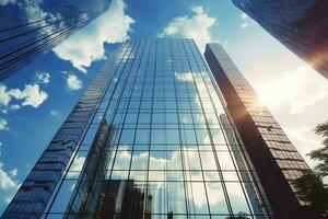 vue de moderne affaires grattes ciels verre et ciel vue paysage de commercial bâtiment. généré ai photo