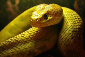 fermer vue de une Jaune serpent. génératif ai photo