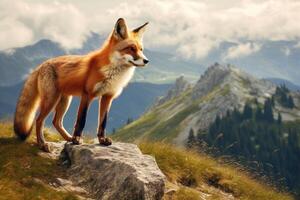 magnifique sauvage rouge Renard sur montagnes. génératif ai photo